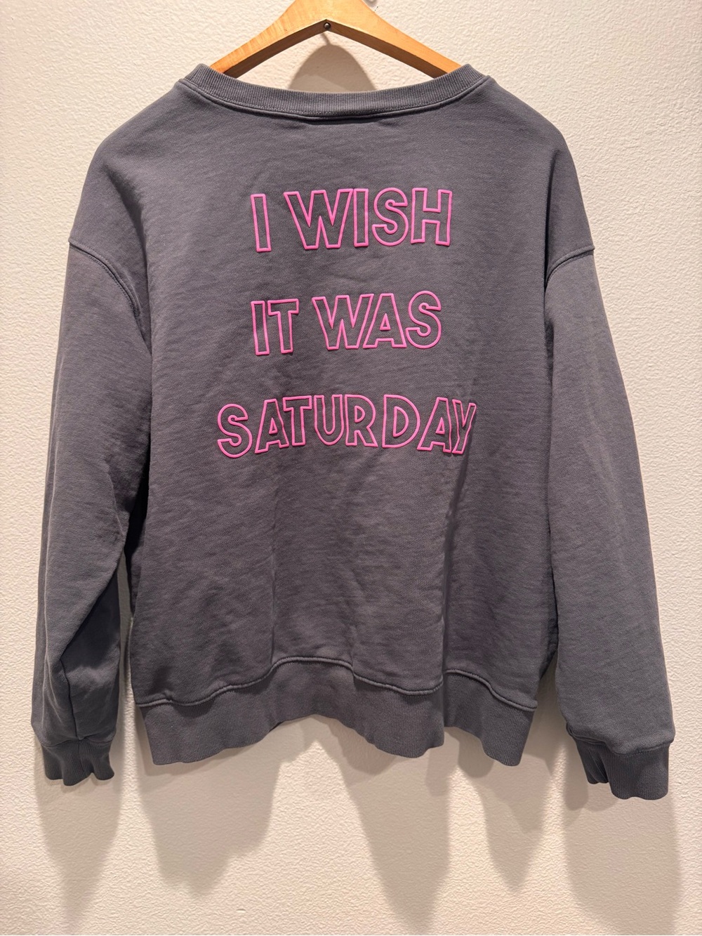 Wildfox Gray Crewneck with Pink 'I Wish It Was Saturday' Graphic
